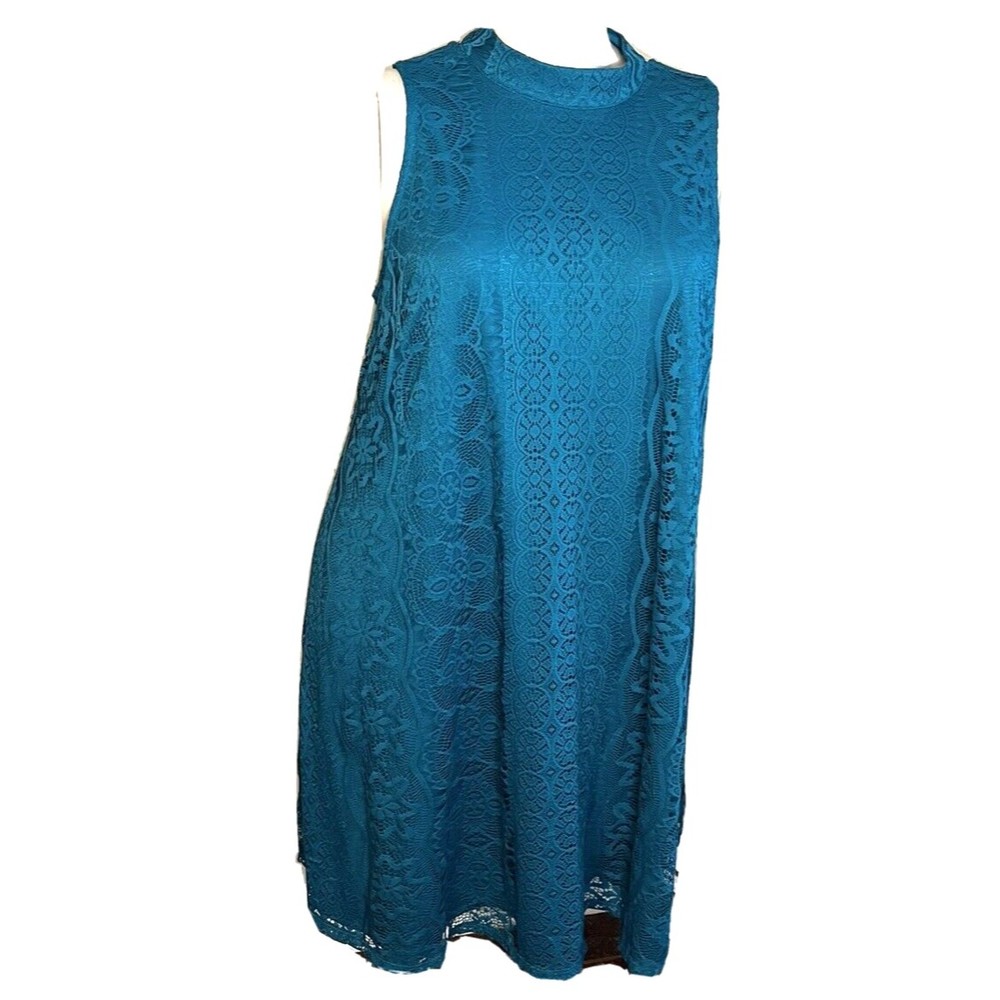 City Triangles Womens Dress Sleeveless V-Neck Lace 1X  Dark Teal/Green EUC
